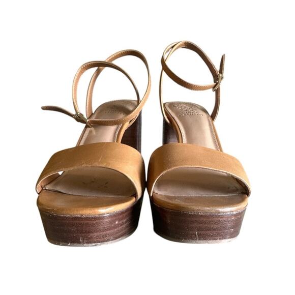 Vince Camuto Neutral Leather Platform Heels Shoes Wood Stacked Block Heel Size 9 - Picture 4 of 6
